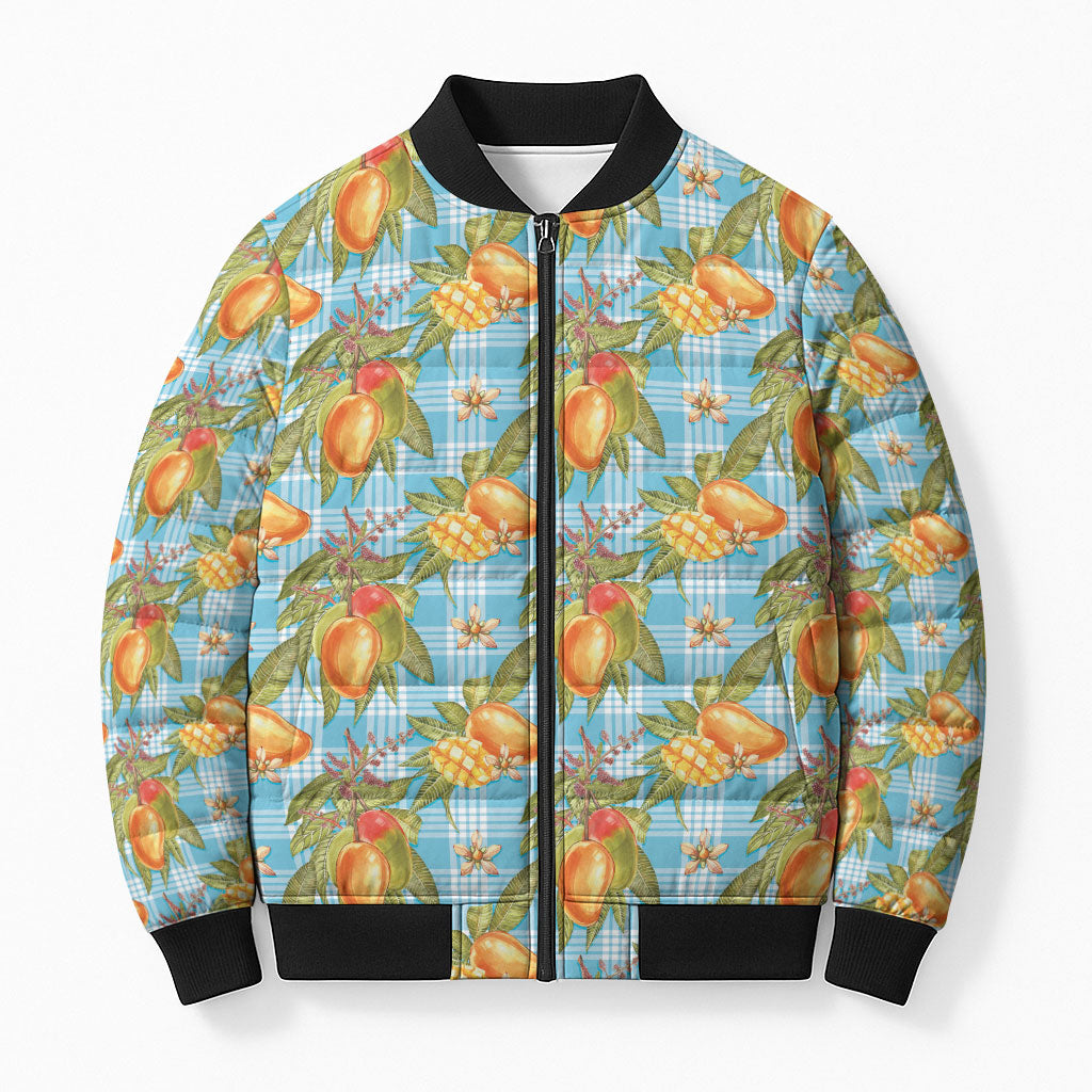 Vintage Hawaii Mango Bomber Puffer Jacket Blue Hawaiian Palaka LT05 Unisex Blue - Polynesian Pride