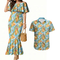 Vintage Hawaii Mango Couples Matching Mermaid Dress and Hawaiian Shirt Blue Hawaiian Palaka LT05 Blue - Polynesian Pride