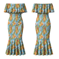 Vintage Hawaii Mango Couples Matching Mermaid Dress and Hawaiian Shirt Blue Hawaiian Palaka LT05 - Polynesian Pride