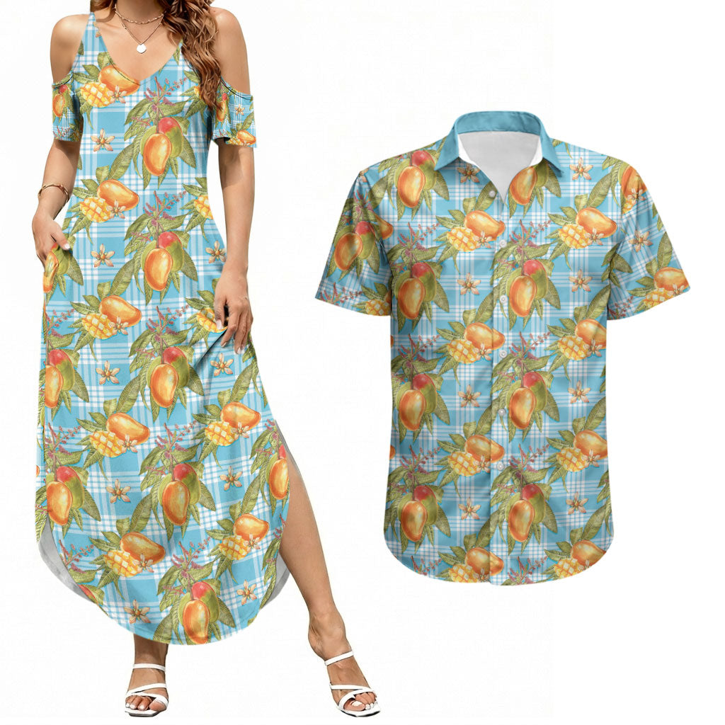Vintage Hawaii Mango Couples Matching Summer Maxi Dress and Hawaiian Shirt Blue Hawaiian Palaka LT05 Blue - Polynesian Pride