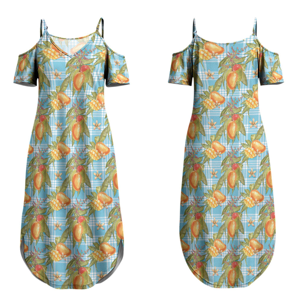 Vintage Hawaii Mango Couples Matching Summer Maxi Dress and Long Sleeve Button Shirt Blue Hawaiian Palaka LT05 - Polynesian Pride