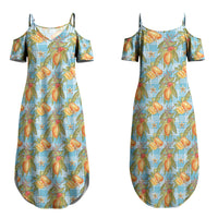 Vintage Hawaii Mango Couples Matching Summer Maxi Dress and Long Sleeve Button Shirt Blue Hawaiian Palaka LT05 - Polynesian Pride