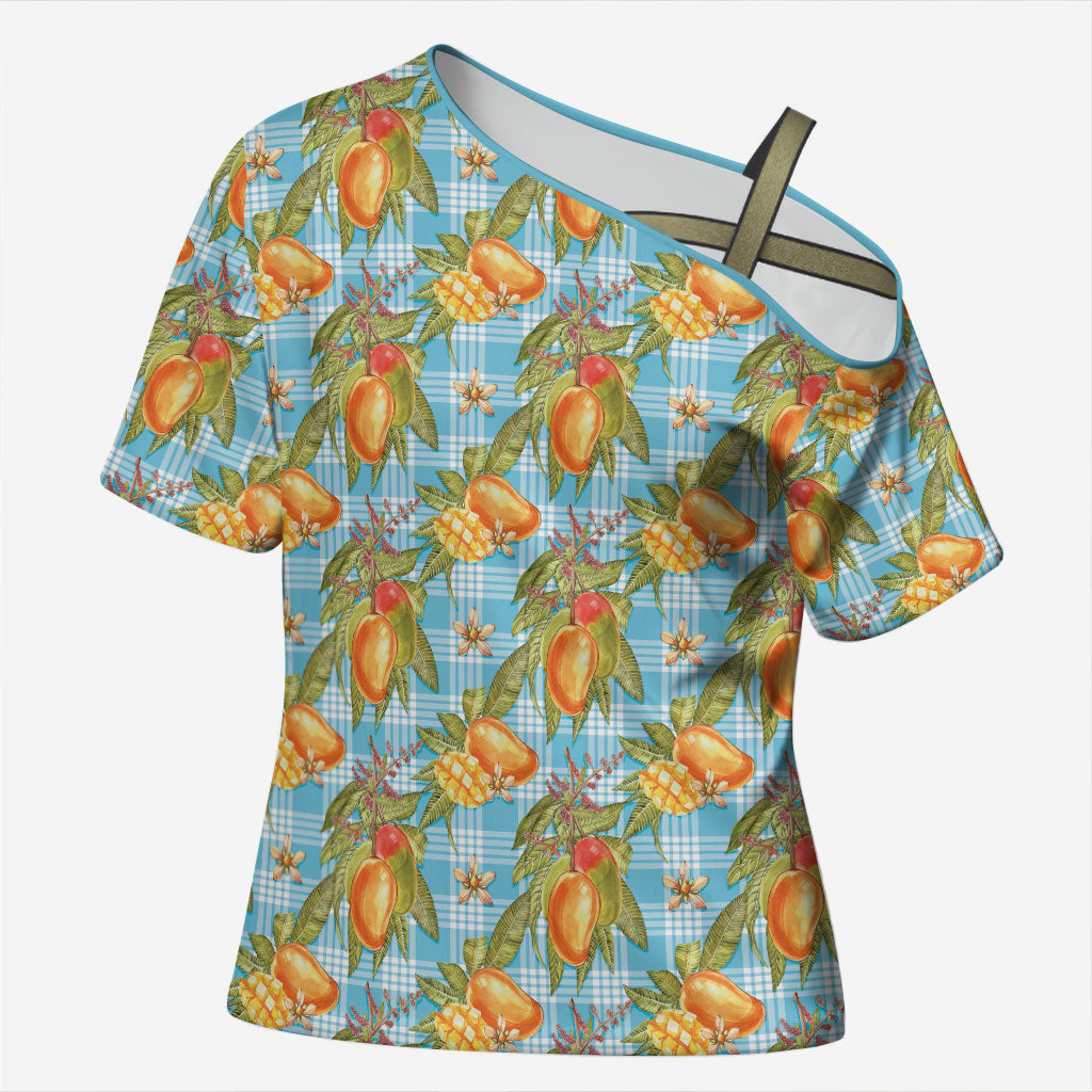 Vintage Hawaii Mango Cross Shoulder Shirt Blue Hawaiian Palaka LT05 Female Blue - Polynesian Pride