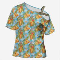 Vintage Hawaii Mango Cross Shoulder Shirt Blue Hawaiian Palaka LT05 Female Blue - Polynesian Pride