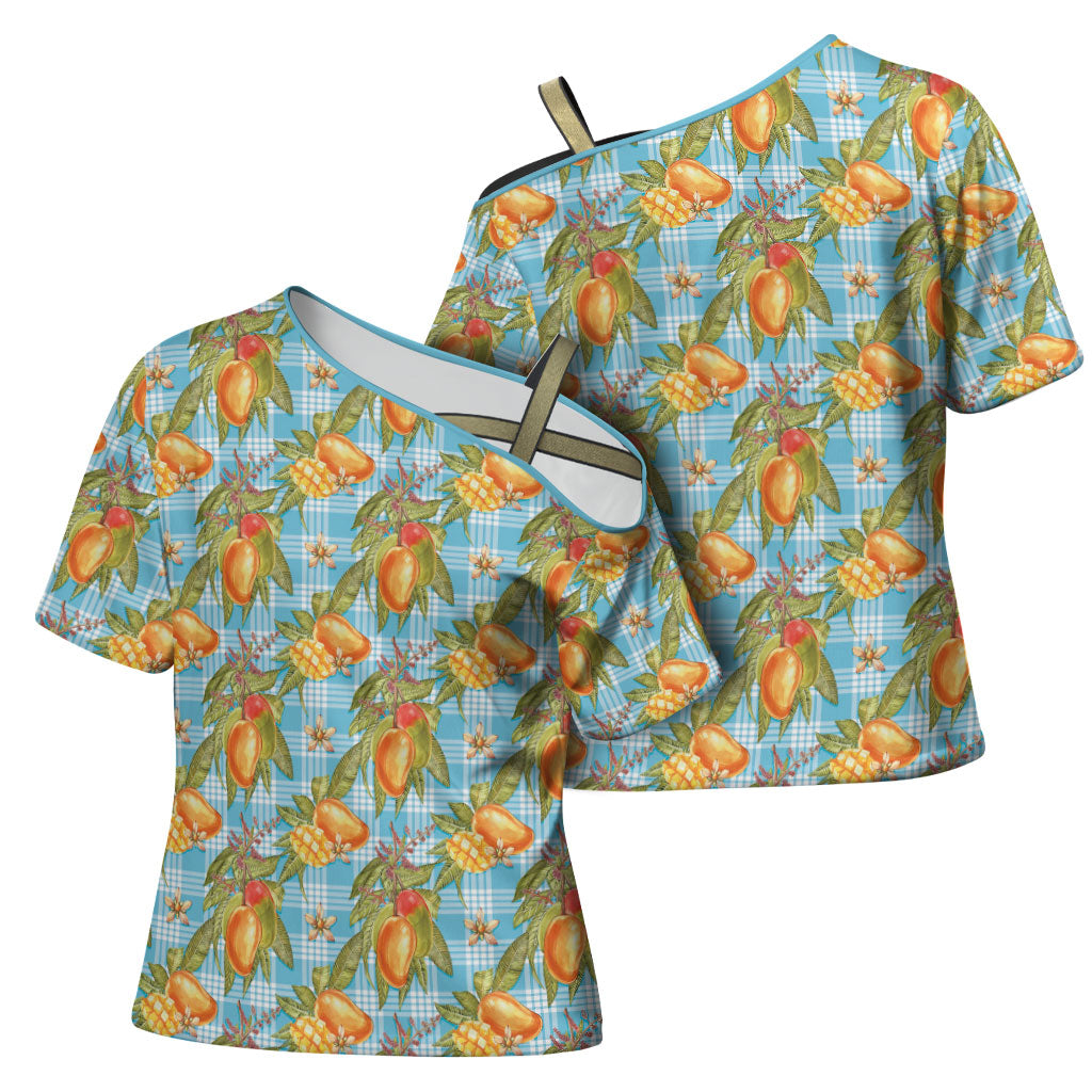 Vintage Hawaii Mango Cross Shoulder Shirt Blue Hawaiian Palaka LT05 - Polynesian Pride