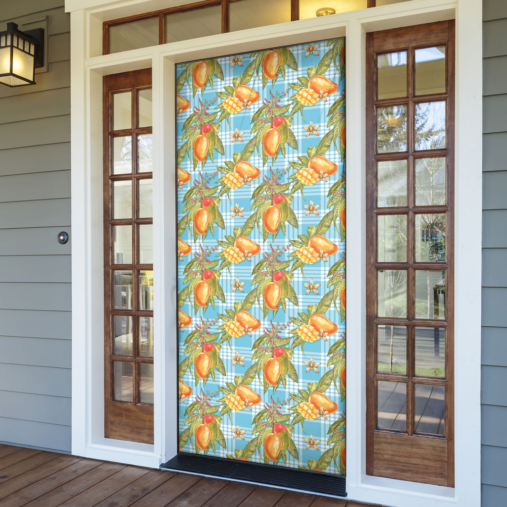 Vintage Hawaii Mango Door Cover Blue Hawaiian Palaka LT05 - Polynesian Pride