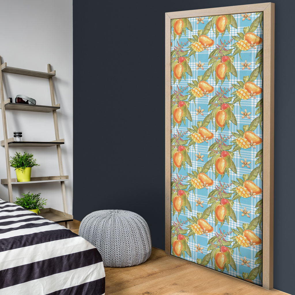 Vintage Hawaii Mango Door Cover Blue Hawaiian Palaka LT05 - Polynesian Pride
