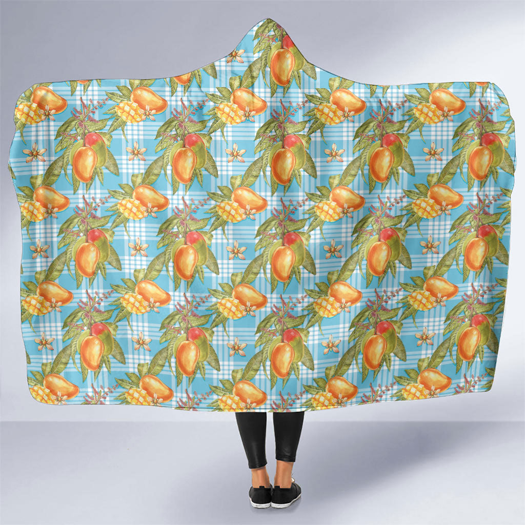 Vintage Hawaii Mango Hooded Blanket Blue Hawaiian Palaka LT05 One Size Blue - Polynesian Pride