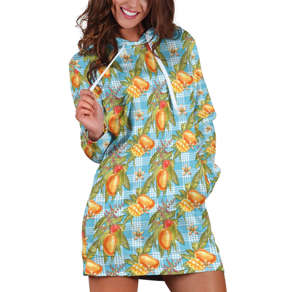 Vintage Hawaii Mango Hoodie Dress Blue Hawaiian Palaka LT05 Blue - Polynesian Pride
