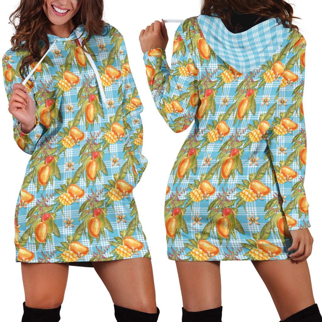 Vintage Hawaii Mango Hoodie Dress Blue Hawaiian Palaka LT05 - Polynesian Pride