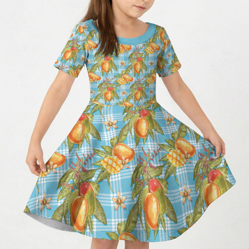 Vintage Hawaii Mango Kid Short Sleeve Dress Blue Hawaiian Palaka LT05 KID Blue - Polynesian Pride
