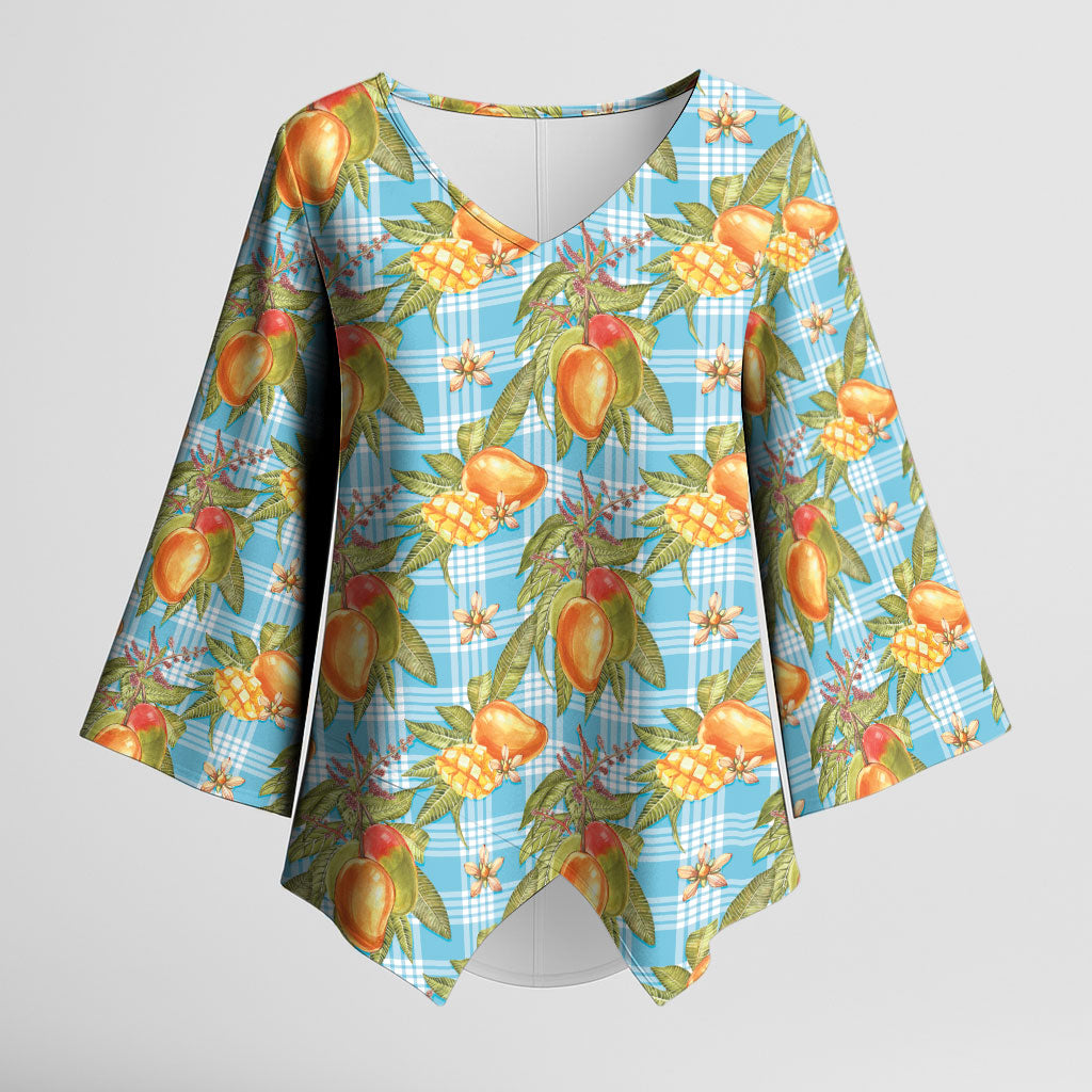 Vintage Hawaii Mango Kimono Sleeve Blouse Blue Hawaiian Palaka LT05 Female Blue - Polynesian Pride