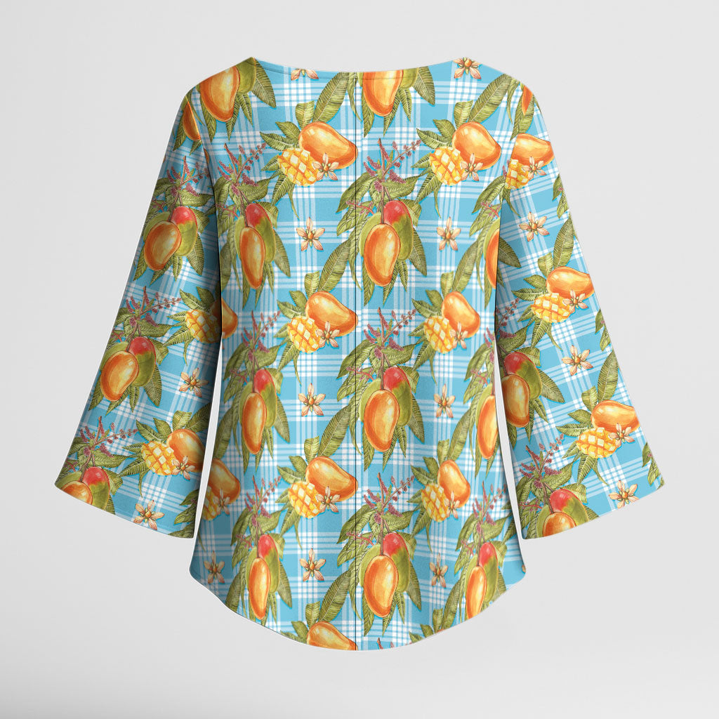 Vintage Hawaii Mango Kimono Sleeve Blouse Blue Hawaiian Palaka LT05 - Polynesian Pride