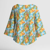 Vintage Hawaii Mango Kimono Sleeve Blouse Blue Hawaiian Palaka LT05 - Polynesian Pride