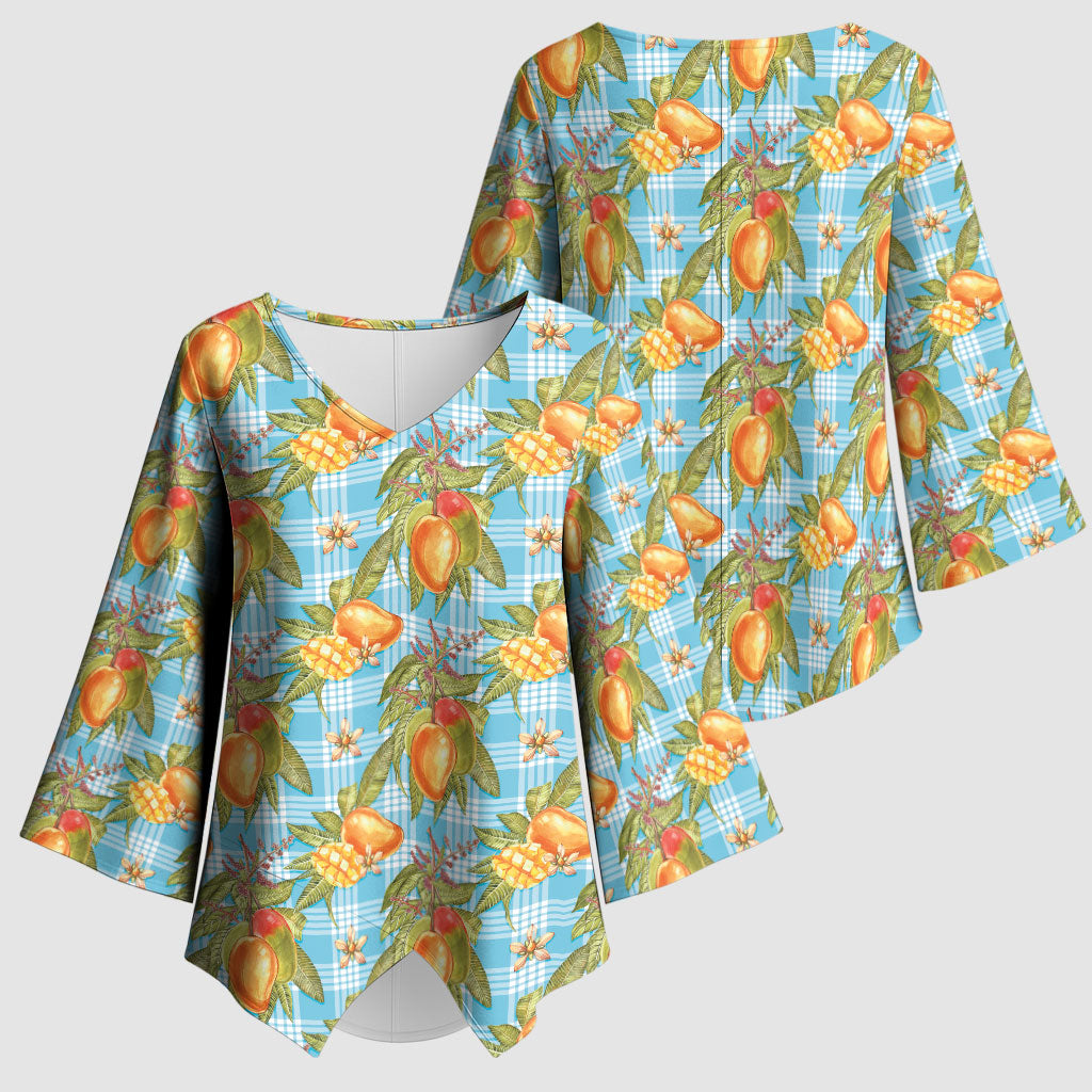 Vintage Hawaii Mango Kimono Sleeve Blouse Blue Hawaiian Palaka LT05 - Polynesian Pride