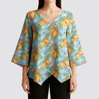 Vintage Hawaii Mango Kimono Sleeve Blouse Blue Hawaiian Palaka LT05 - Polynesian Pride