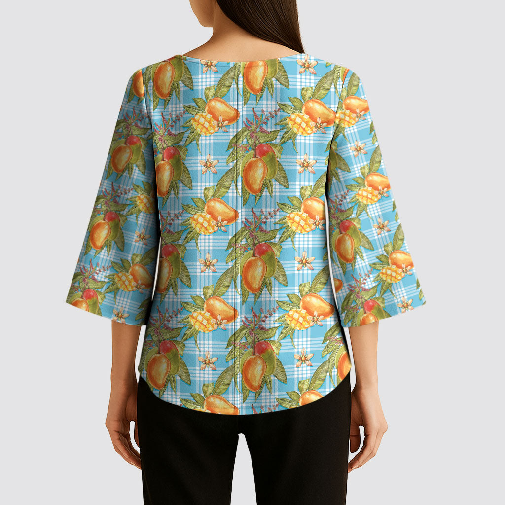 Vintage Hawaii Mango Kimono Sleeve Blouse Blue Hawaiian Palaka LT05 - Polynesian Pride