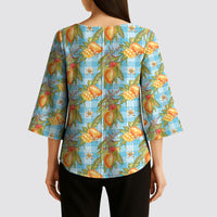 Vintage Hawaii Mango Kimono Sleeve Blouse Blue Hawaiian Palaka LT05 - Polynesian Pride