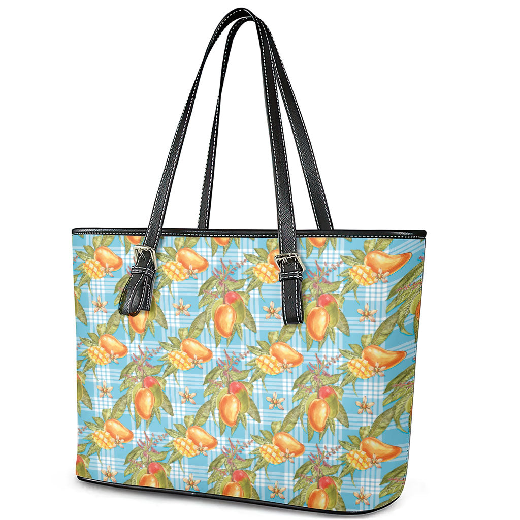 Vintage Hawaii Mango Leather Tote Bag Blue Hawaiian Palaka LT05 - Polynesian Pride