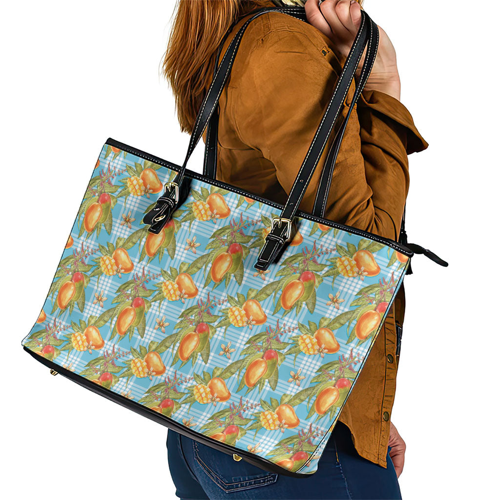 Vintage Hawaii Mango Leather Tote Bag Blue Hawaiian Palaka LT05 - Polynesian Pride