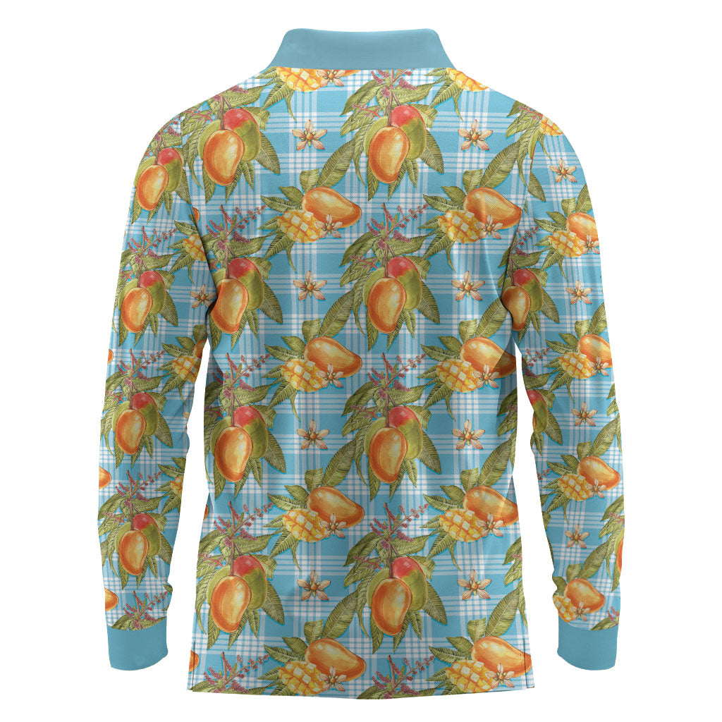 Vintage Hawaii Mango Long Sleeve Polo Shirt Blue Hawaiian Palaka LT05 - Polynesian Pride