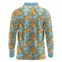 Vintage Hawaii Mango Long Sleeve Polo Shirt Blue Hawaiian Palaka LT05 - Polynesian Pride