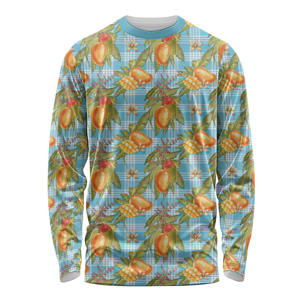 Vintage Hawaii Mango Long Sleeve Shirt Blue Hawaiian Palaka LT05 Unisex Blue - Polynesian Pride