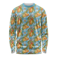 Vintage Hawaii Mango Long Sleeve Shirt Blue Hawaiian Palaka LT05 Unisex Blue - Polynesian Pride