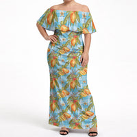 Vintage Hawaii Mango Off Shoulder Maxi Dress Blue Hawaiian Palaka LT05 Women Blue - Polynesian Pride