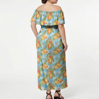 Vintage Hawaii Mango Off Shoulder Maxi Dress Blue Hawaiian Palaka LT05 - Polynesian Pride
