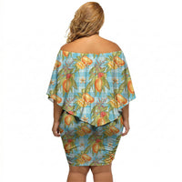 Vintage Hawaii Mango Off Shoulder Short Dress Blue Hawaiian Palaka LT05 - Polynesian Pride