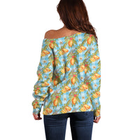 Vintage Hawaii Mango Off Shoulder Sweater Blue Hawaiian Palaka LT05 - Polynesian Pride
