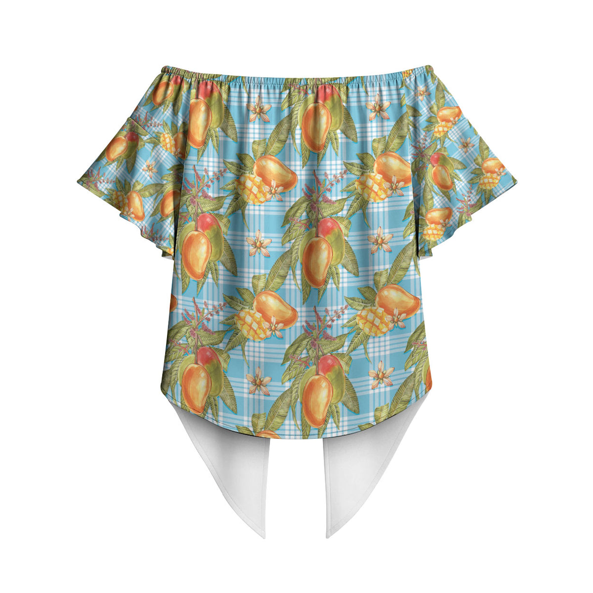 Vintage Hawaii Mango Off Shoulder Wrap Waist Top Blue Hawaiian Palaka LT05 - Polynesian Pride