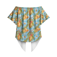 Vintage Hawaii Mango Off Shoulder Wrap Waist Top Blue Hawaiian Palaka LT05 - Polynesian Pride