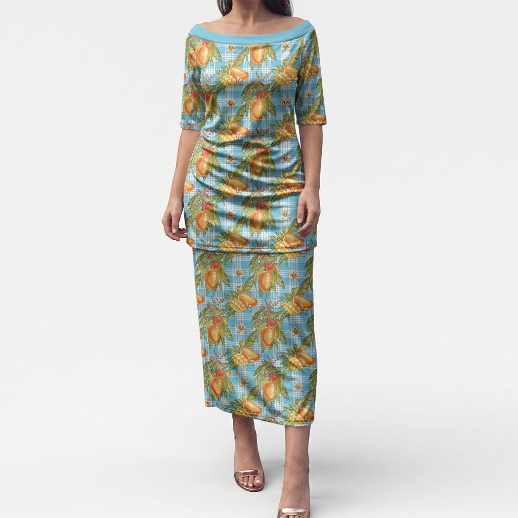 Vintage Hawaii Mango Puletasi Blue Hawaiian Palaka LT05 Long Dress Blue - Polynesian Pride