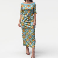 Vintage Hawaii Mango Puletasi Blue Hawaiian Palaka LT05 Long Dress Blue - Polynesian Pride