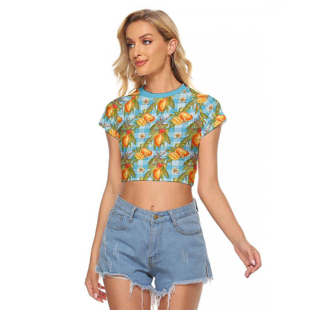 Vintage Hawaii Mango Raglan Cropped T Shirt Blue Hawaiian Palaka LT05 Female Blue - Polynesian Pride