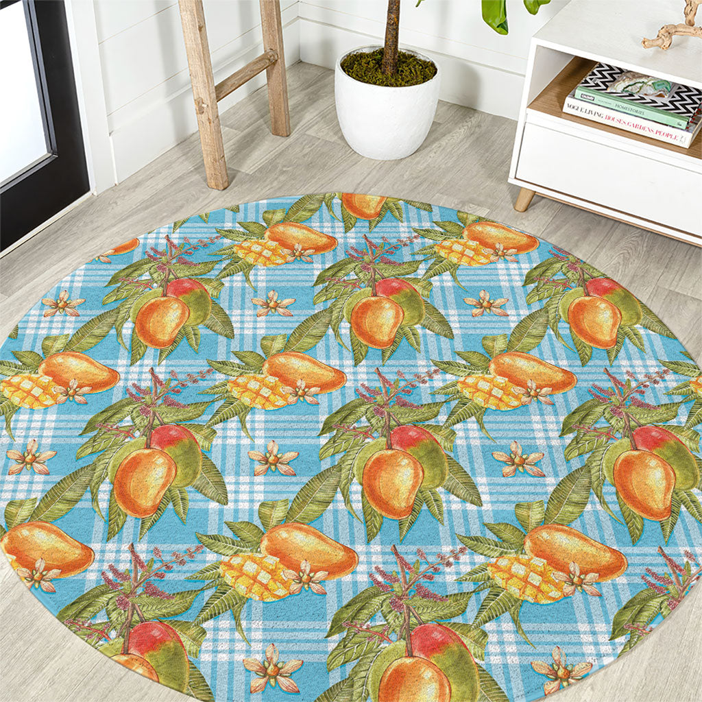 Vintage Hawaii Mango Round Carpet Blue Hawaiian Palaka LT05 Blue - Polynesian Pride