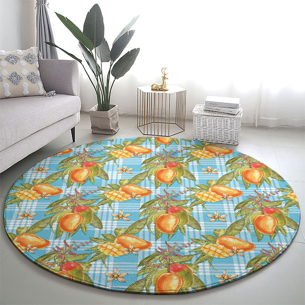 Vintage Hawaii Mango Round Carpet Blue Hawaiian Palaka LT05 - Polynesian Pride