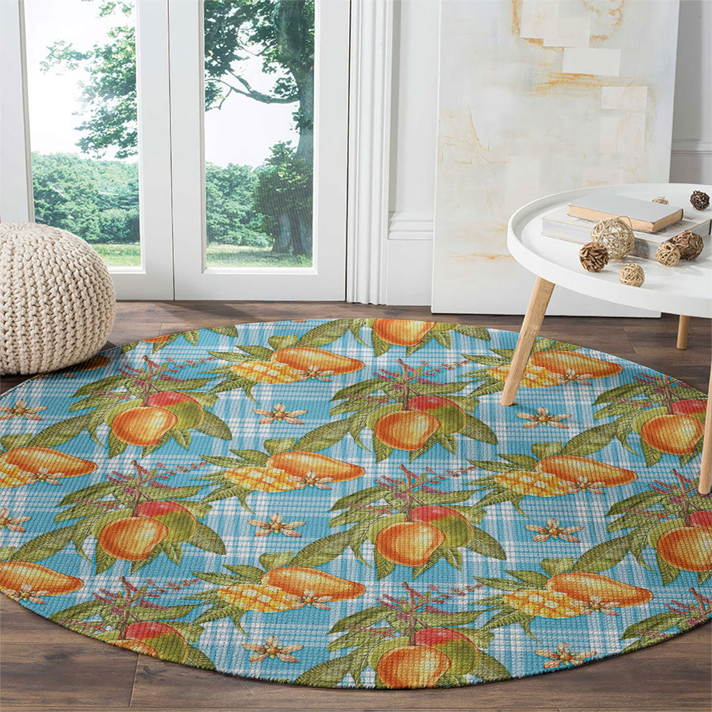 Vintage Hawaii Mango Round Carpet Blue Hawaiian Palaka LT05 - Polynesian Pride