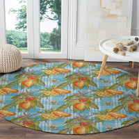 Vintage Hawaii Mango Round Carpet Blue Hawaiian Palaka LT05 - Polynesian Pride