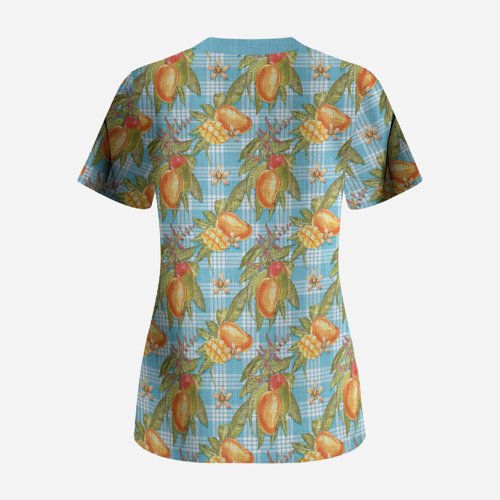 Vintage Hawaii Mango Scrub Top Blue Hawaiian Palaka LT05 - Polynesian Pride