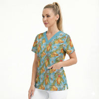 Vintage Hawaii Mango Scrub Top Blue Hawaiian Palaka LT05 - Polynesian Pride