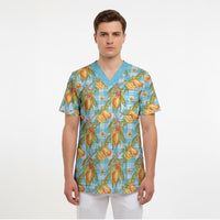 Vintage Hawaii Mango Scrub Top Blue Hawaiian Palaka LT05 - Polynesian Pride