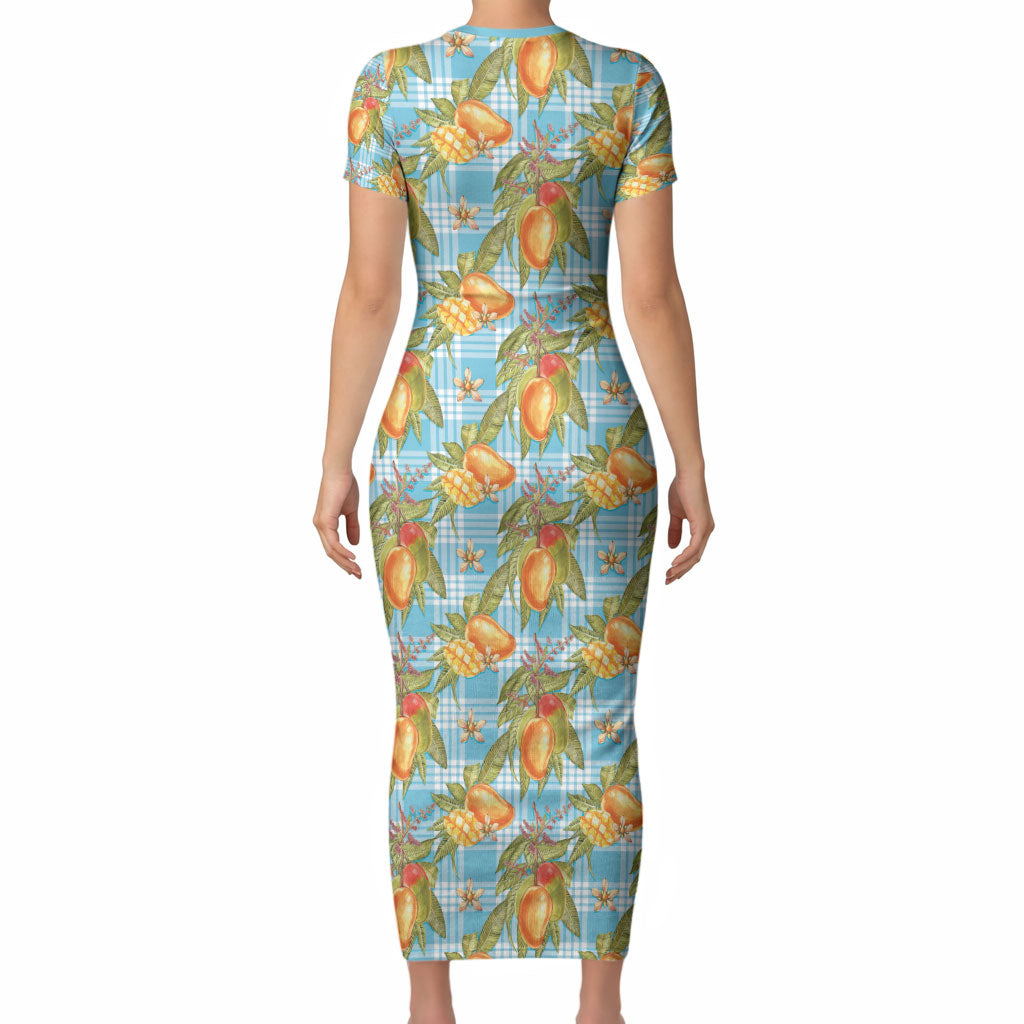Vintage Hawaii Mango Short Sleeve Bodycon Dress Blue Hawaiian Palaka LT05 - Polynesian Pride