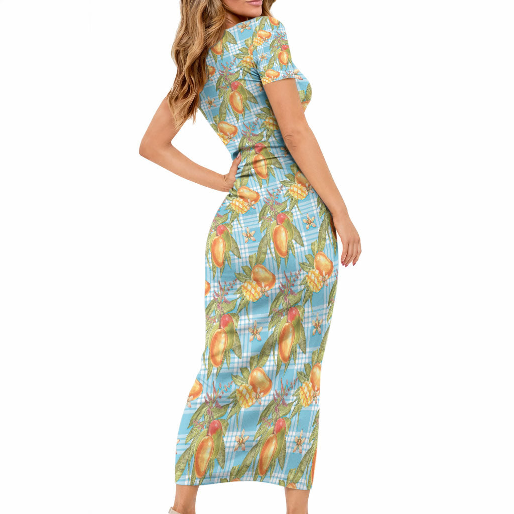 Vintage Hawaii Mango Short Sleeve Bodycon Dress Blue Hawaiian Palaka LT05 - Polynesian Pride