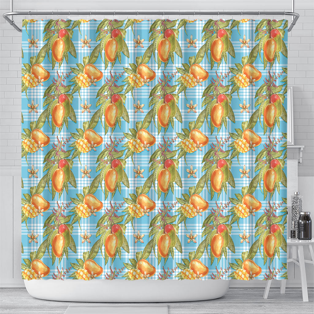 Vintage Hawaii Mango Shower Curtain Blue Hawaiian Palaka LT05 - Polynesian Pride