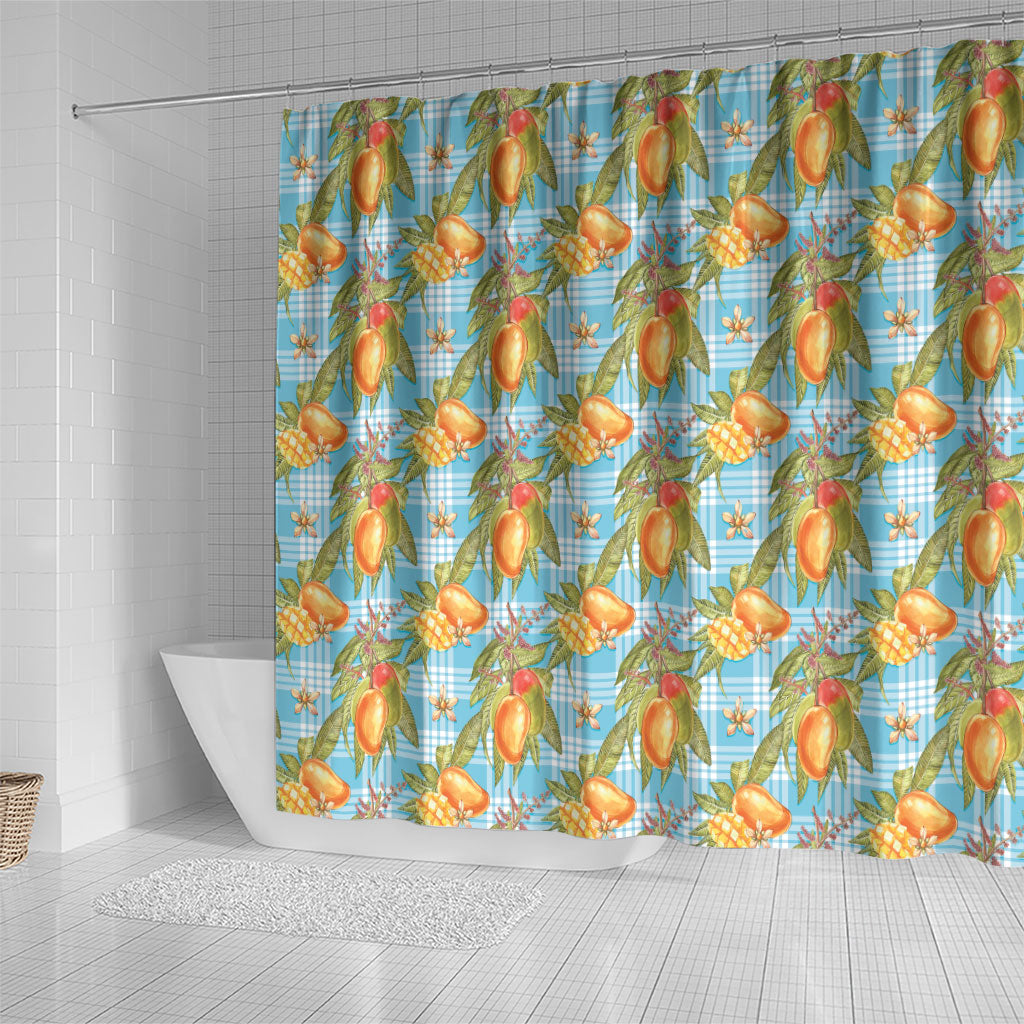 Vintage Hawaii Mango Shower Curtain Blue Hawaiian Palaka LT05 - Polynesian Pride