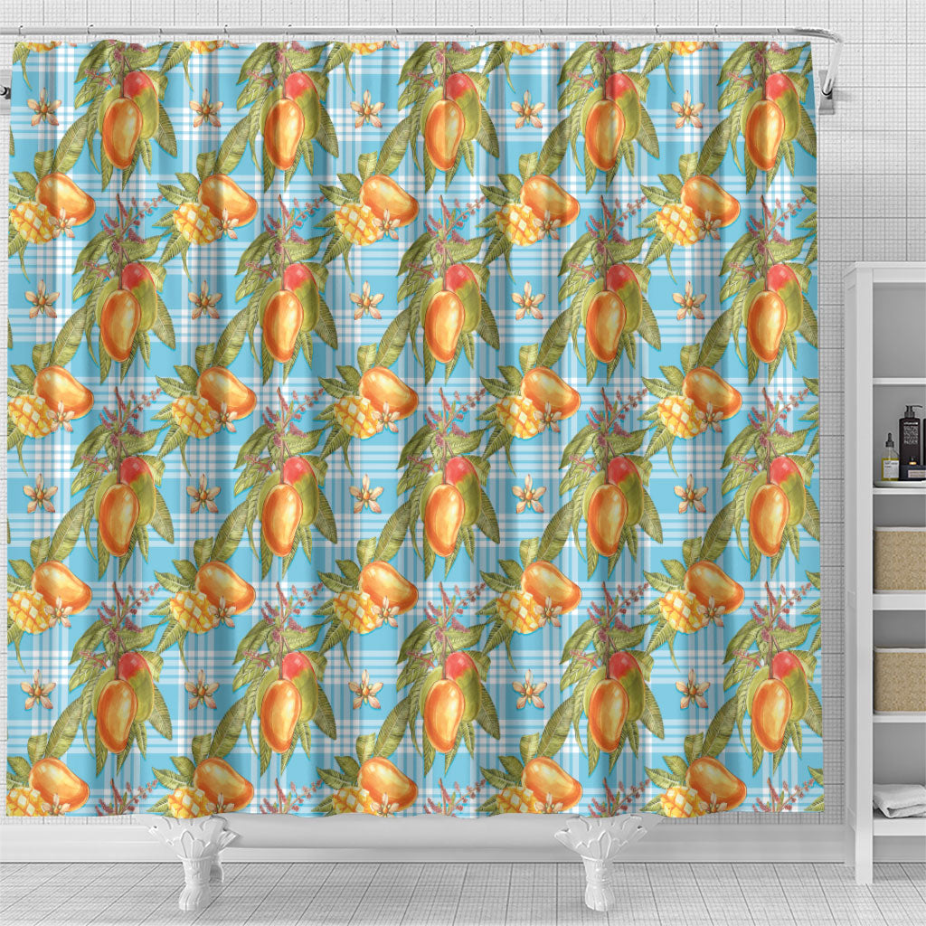 Vintage Hawaii Mango Shower Curtain Blue Hawaiian Palaka LT05 - Polynesian Pride