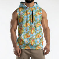 Vintage Hawaii Mango Sleeveless Hoodie Blue Hawaiian Palaka LT05 - Polynesian Pride